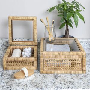 NEW Creative Co-Op Cane & Rattan Decorative Nesting Box Set | EC0588, 2-Piece